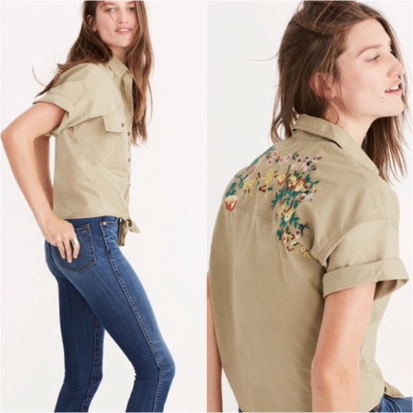 Madewell Tops - Madewell Embroidered Tie-Front Safari Shirt